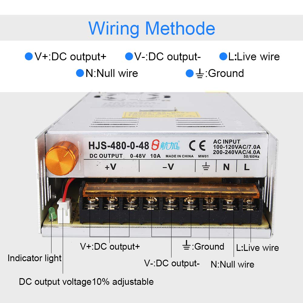 Adjustable DC Power Voltage Converter AC 110V-220V to DC 0-48V Module Switching Power Supply Digital Display 480W Voltage Regulator Transformer Built in Cooling Fan