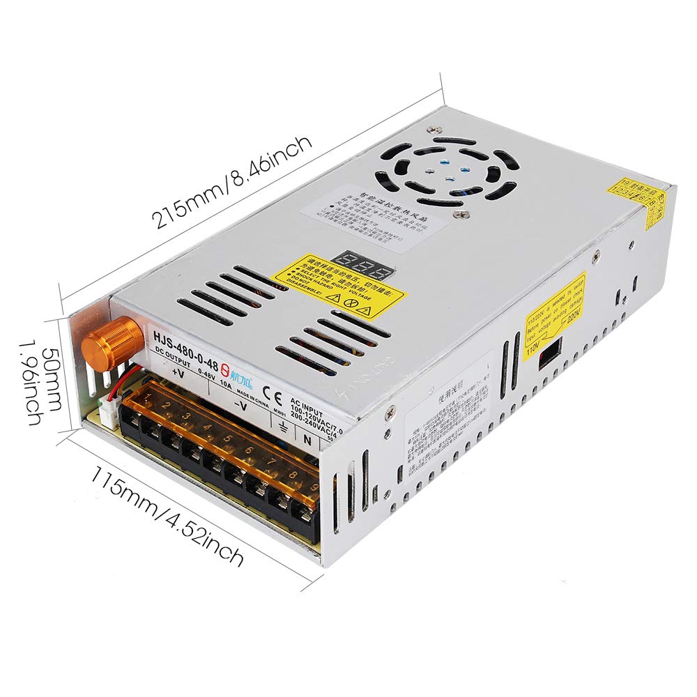 Adjustable DC Power Voltage Converter AC 110V-220V to DC 0-48V Module Switching Power Supply Digital Display 480W Voltage Regulator Transformer Built in Cooling Fan