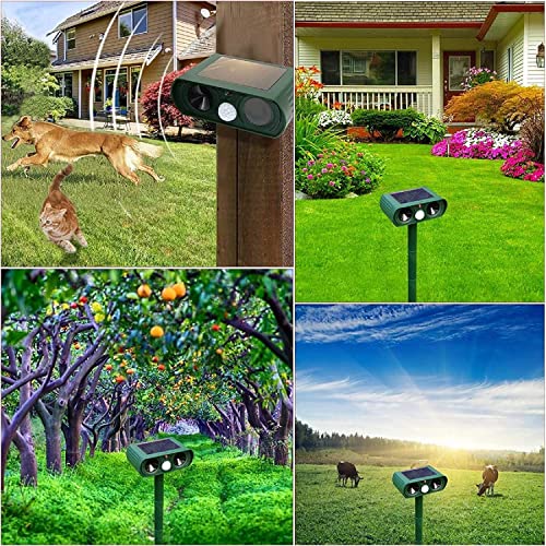 ABILLY Solar ultrasónico repelente de rata, ardilla, ciervo, mapache, mofeta, conejo, topo, perro, gato, impermeable con detector de movimiento