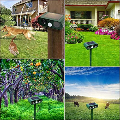 ABILLY Solar ultrasónico repelente de rata, ardilla, ciervo, mapache, mofeta, conejo, topo, perro, gato, impermeable con detector de movimiento