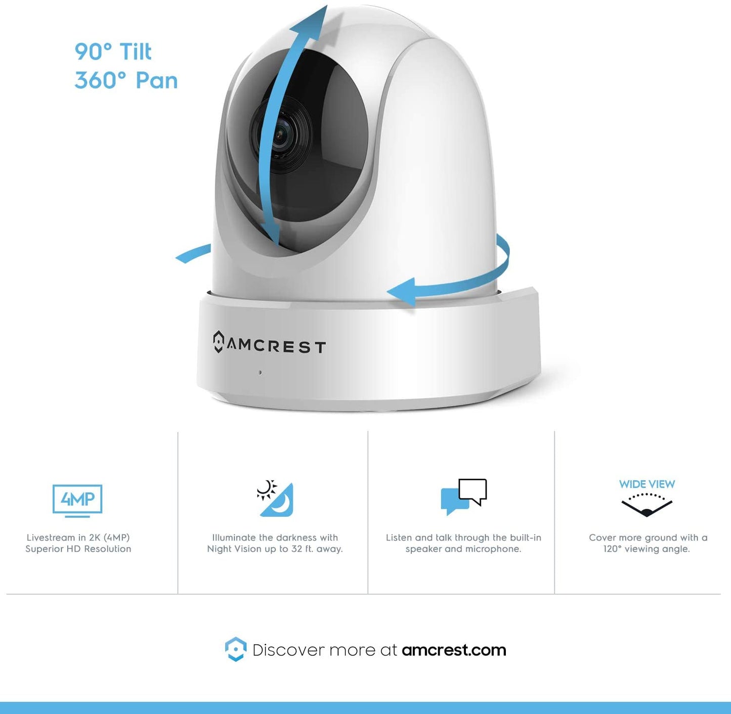 Amcrest - Cámara de seguridad para interiores (4 Mpx, UltraHD, WiFi, visión nocturna, doble banda, 5 ghz/2,4 GHz, 4 Mpx @ ~ 20 FPS, 120° FOV, IP4M-1051W)