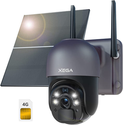 Xega Cámara de seguridad celular 4G LTE con grabación 24/7, cámara de seguridad solar para exteriores