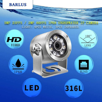 Barlus Cámara subacuática mejorada Lente de enfoque ajustable 5MP Full HD Video POE Cámara para Koi Pond