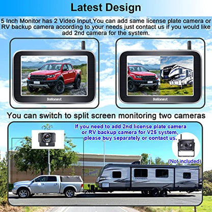 Cámara de respaldo inalámbrica HD 5" pantalla dividida Bluetooth, cámara de visión trasera, 2.4G, señal digital estable de dos canales DoHonest V25