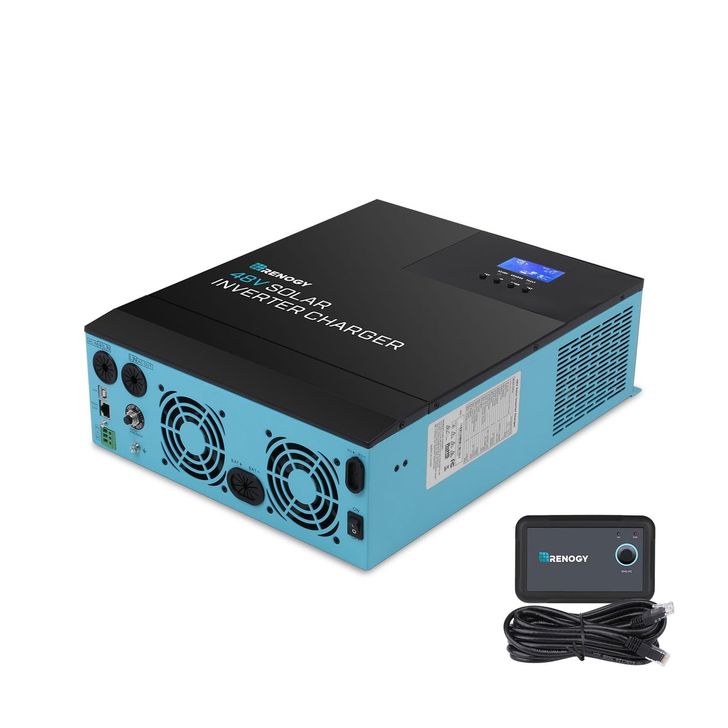 Renogy Inversor de onda sinusoidal pura de 48 V 3500 W, todo en uno con controlador de carga MPPT, modo de ahorro de energía DC 48V a CA 120V, sobretensión 7000W, solar, carga de batería del generador, LCD y LED, para el hogar, camping, RV