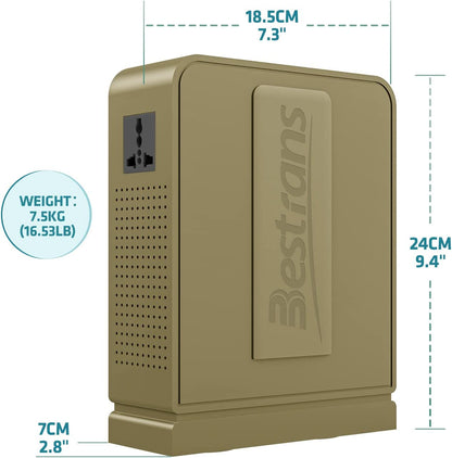 BESTRANS Convertidor de voltaje de 1500 W de 110 V a 220 V, convertidor de transformador de potencia con 2 salidas para uso de electrodomésticos de Asia Europa de 220 V en EE. UU