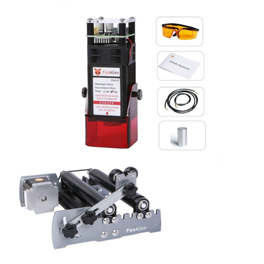 Kit de módulo láser de enfoque fijo de 20 W + módulo de rodillo rotativo de eje Y R57 para enrutador CNC FoxAlien 4040-XE