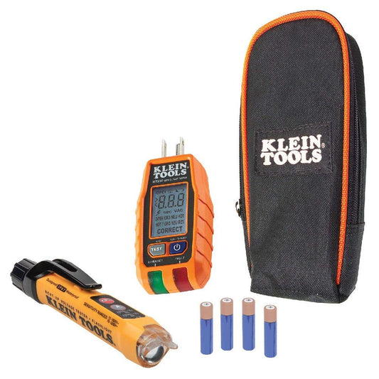 Kit de prueba eléctrica de tomacorrientes GFCI con LCD y probador de voltaje sin contacto de doble rango con linterna. RT250KIT Klein Tools