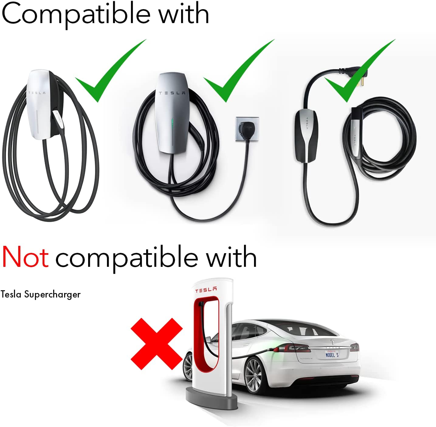 Lectron [Solo para J1772 EVs Tesla a J1772 Adaptador de carga, máximo 48 amperios y 250 V, compatible con conectores Tesla de alta potencia, cargadores de destino y conectores móviles (negro)
