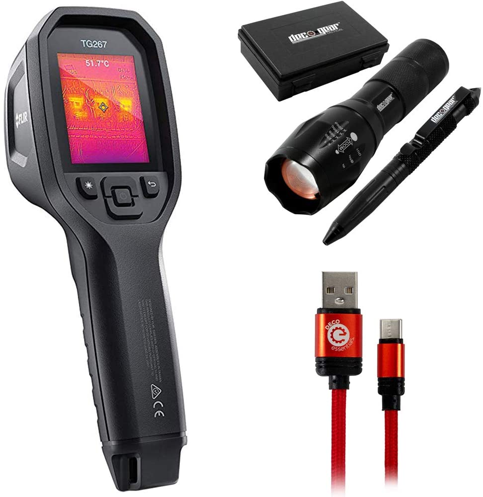 FLIR TG267 Cámara de diagnóstico de imágenes térmica con paquete Bluetooth con linterna táctica Deco Gear y lápiz táctico con estuche
