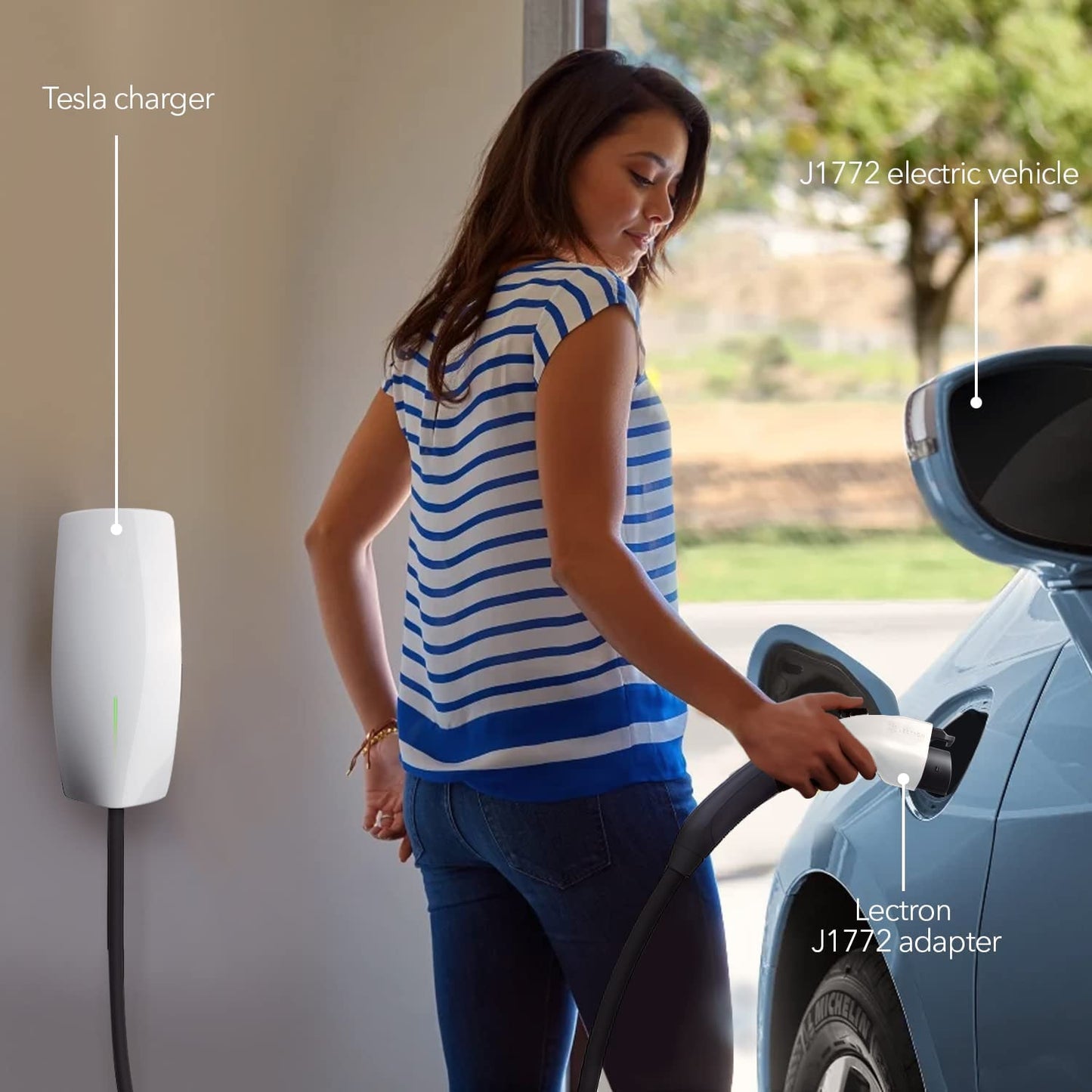 Lectron [Solo para J1772 EVs Tesla a J1772 Adaptador de carga, máximo 48 amperios y 250 V, compatible con conectores Tesla de alta potencia, cargadores de destino y conectores móviles (negro)