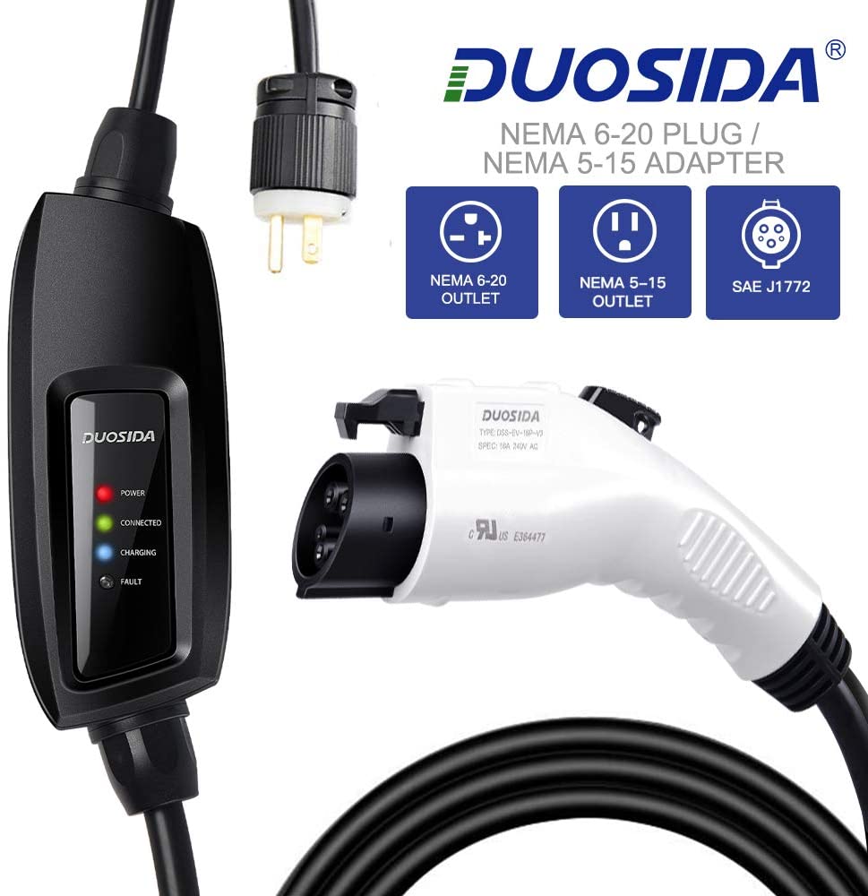 DUOSIDA Level 2 EV Charger(240V, 16A, 25ft), Portable EVSE Home Electric Vehicle Charging Station Compatible with SAE J1772 (NEMA 14-30 Plug)