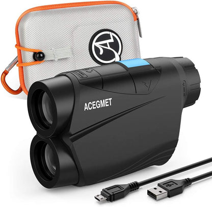 ACEGMET Telémetro de golf, buscador de rango de carga USB para golf, 650 yardas, buscador de rango de golf, bloqueo de bandera y vibración de pulso, telémetro láser de enfoque rápido y escaneo continuo con pendiente