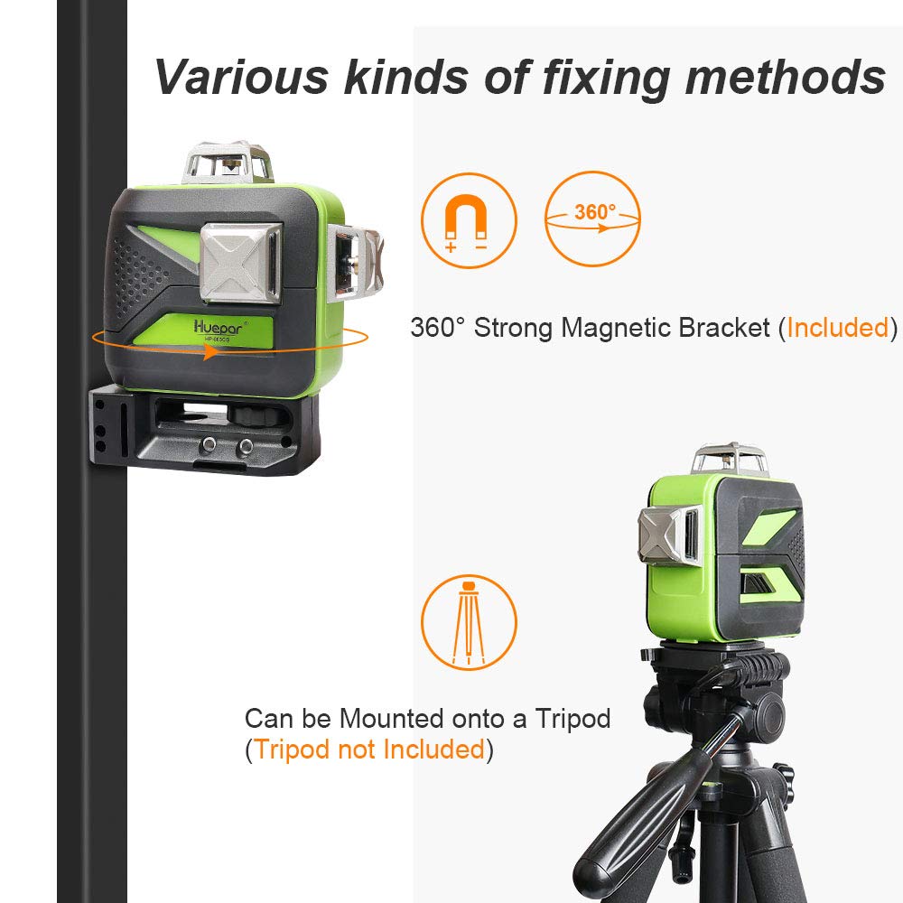 Huepar 3D Green Beam Self-Leveling Laser Level 3x360 Cross Line Laser Three-Plane Leveling and Alignment Line Laser Level -Two 360° Vertical and One 360° Horizontal Line -Magnetic Pivoting Base 603CG