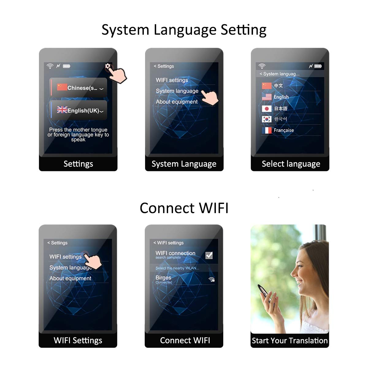 [Upgraded] Birgus Smart Voice Translator Device with 2.4 Inch High Definition Toch Screen Support 82 Languages for Travelling Abroad Learning Off-Line Shopping Business Chat Recording Translations