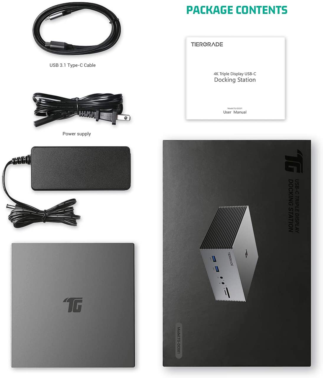 Tiergrade USB C Docking Station TG-DC001 con Dual 4K HDMI,DP, 6