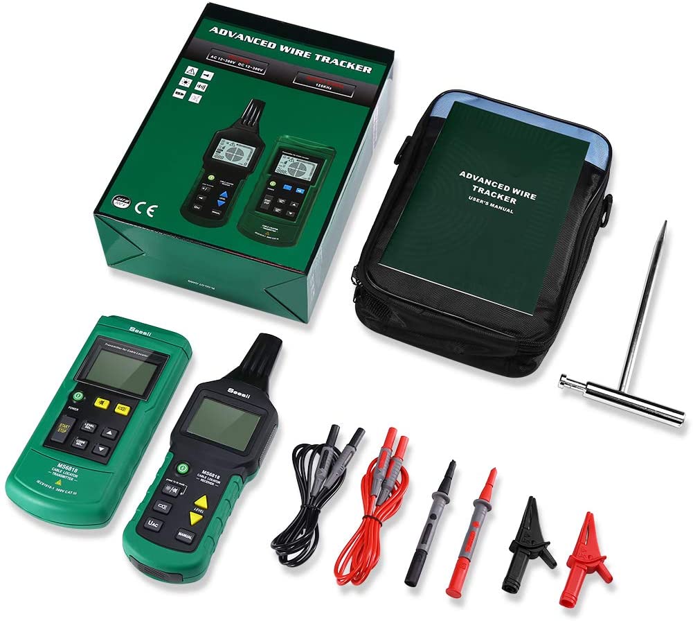 Seesii Localizador de cables, rastreador de cables portátil MS6818 localizador de cables de teléfono 12 V-400 V AC/DC subterráneo detector de tuberías profesional Cable Toner Finder