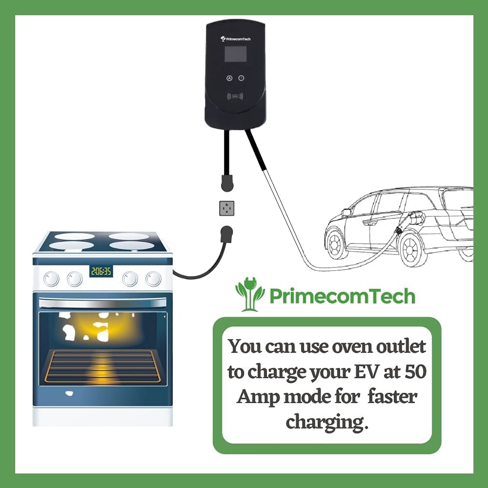 PRIMECOM.TECH - Estación de carga inteligente para vehículos eléctricos de nivel 2, 220 voltios para Tesla y todas las marcas EV de 30 pies de longitud (30 pies, NEMA 14-50p)