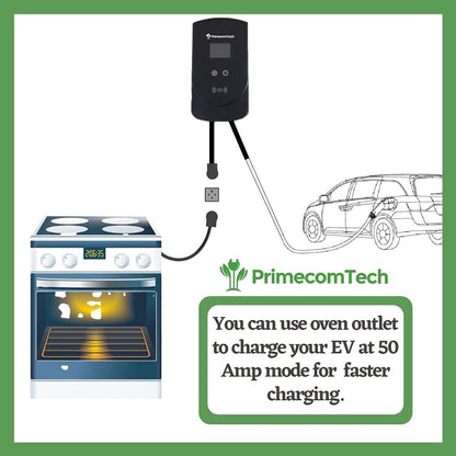 PRIMECOM.TECH - Estación de carga inteligente para vehículos eléctricos de nivel 2, 220 voltios para Tesla y todas las marcas EV de 30 pies de longitud (30 pies, NEMA 14-50p)