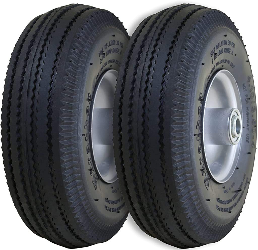 Marathon 2-Pack 4.10/3.50-4" Pneumatic (Air Filled) Hand Truck / All Purpose Utility Tires on Wheels, 2.25" Offset Hub, 5/8" Bearings