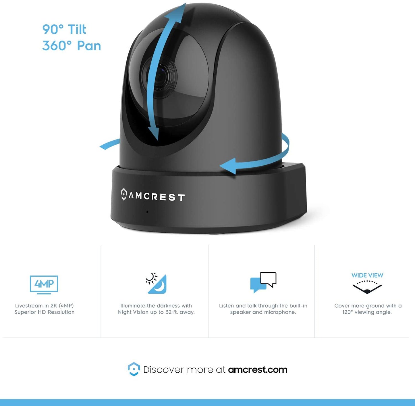 Amcrest - Cámara de seguridad para interiores (4 Mpx, UltraHD, WiFi, visión nocturna, doble banda, 5 ghz/2,4 GHz, 4 Mpx @ ~ 20 FPS, 120° FOV, IP4M-1051W)