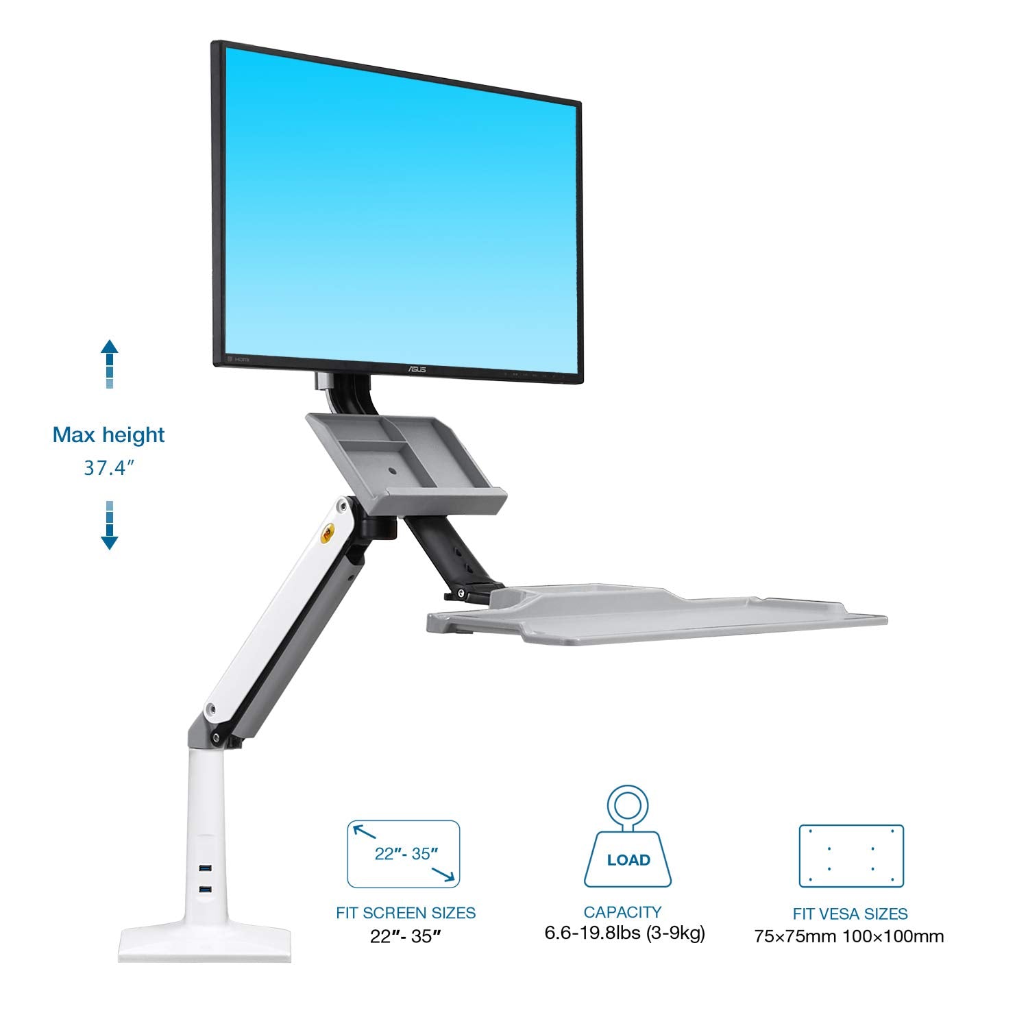 NB North Bayou Sit Stand Desk Converter Height Adjustable Standing Desk Workstation for 22''-35'' Monitor Mount Arm with Keyboard Tray FC35 (White-for 22''-35'' Monitor Within 6.6~19.8 lbs)
