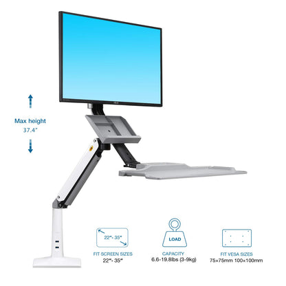 NB North Bayou Sit Stand Desk Converter Height Adjustable Standing Desk Workstation for 22''-35'' Monitor Mount Arm with Keyboard Tray FC35 (White-for 22''-35'' Monitor Within 6.6~19.8 lbs)