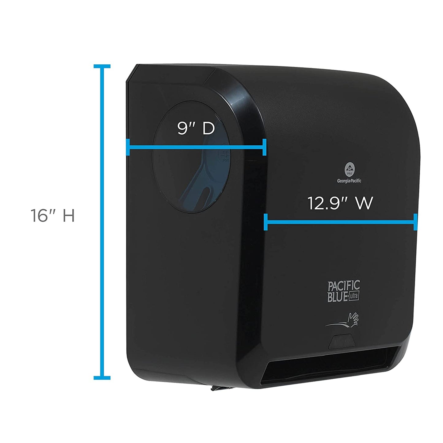 Dispensador automático de toallas de papel Pacific Blue Ultra™ de Georgia-Pacific, negro, 59590, 12.9" de ancho x 8.7" de profundidad por 15.5" de alto