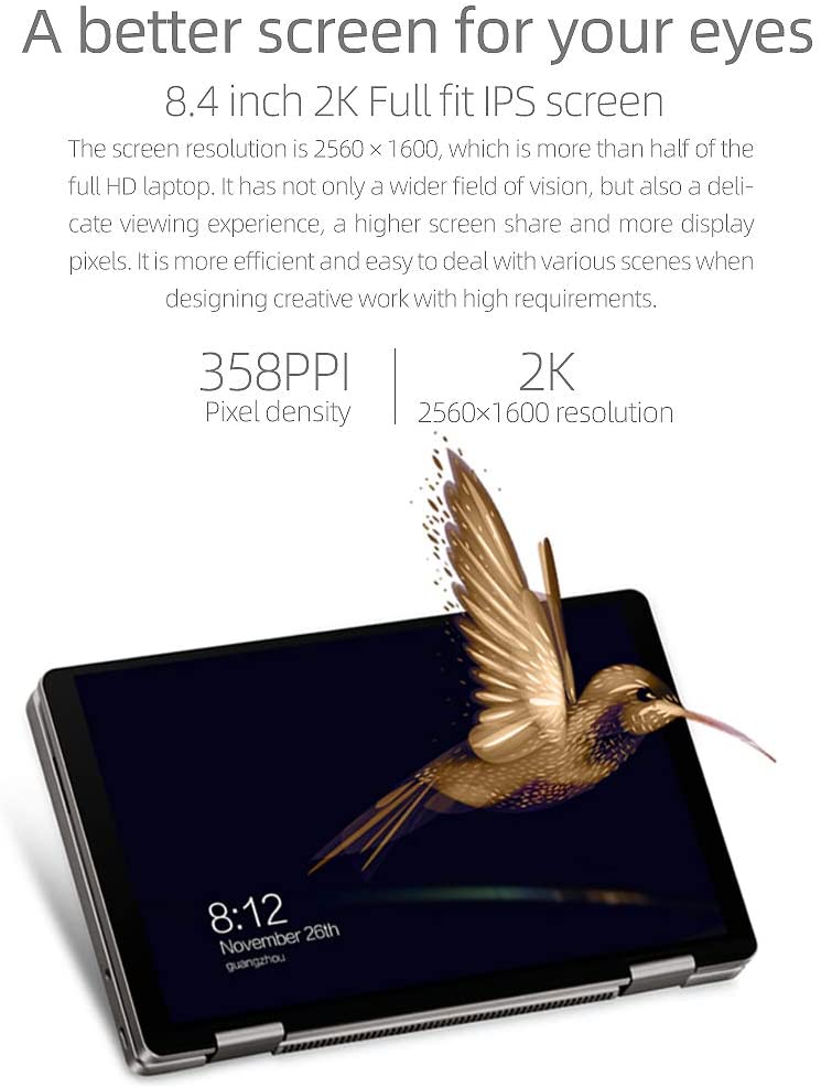 One Netbook One Mix 3 PRO Platinum Edition Yoga CPU Intel 10th I7-10510Y 8.4" Mini Pocket Laptop Ultrabook UMPC Win 10 Home, 2560X1600 Touch Screen Tablet PC 16GB RAM/512GB PCIE SSD Storage