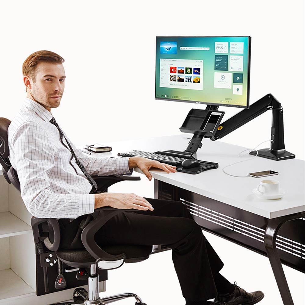 NB North Bayou Sit Stand Desk Converter Height Adjustable Standing Desk Workstation for 22''-35'' Monitor Mount Arm with Keyboard Tray FC35 (White-for 22''-35'' Monitor Within 6.6~19.8 lbs)