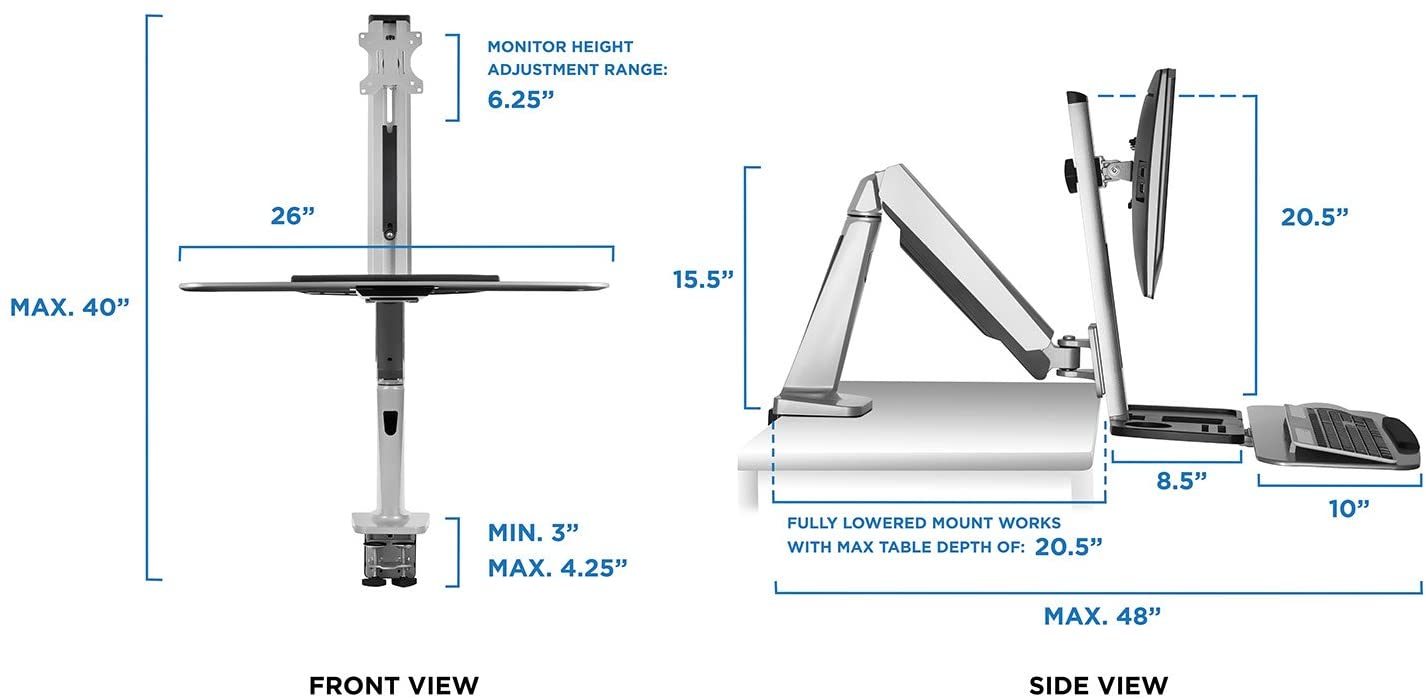 Mount-It! Sit Stand Workstation for Single Monitor and Keyboard - Height Adjustable Standing Desk Mount with Monitor Mount and Keyboard Tray