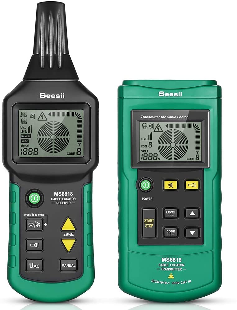 Seesii Localizador de cables portátil MS6818 localizador de cables de teléfono 12 V-400 V AC/DC subterráneo detector de tuberías profesional 