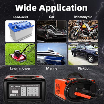 BILT HARD 2/10/20/100A 6/12V Cargador de batería inteligente y arranque del motor, mantenimiento automático, desulfador y diagnóstico con comprobación del alternador