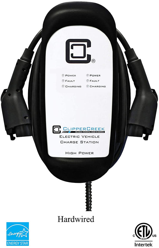 ClipperCreek Dual EV estación de carga, nivel 2, 240 V, 40 A, incluye 2 cables de 25 pulgadas, 2 conectores SAE J1772, 2 fundas de conector, Energy Star Cert.