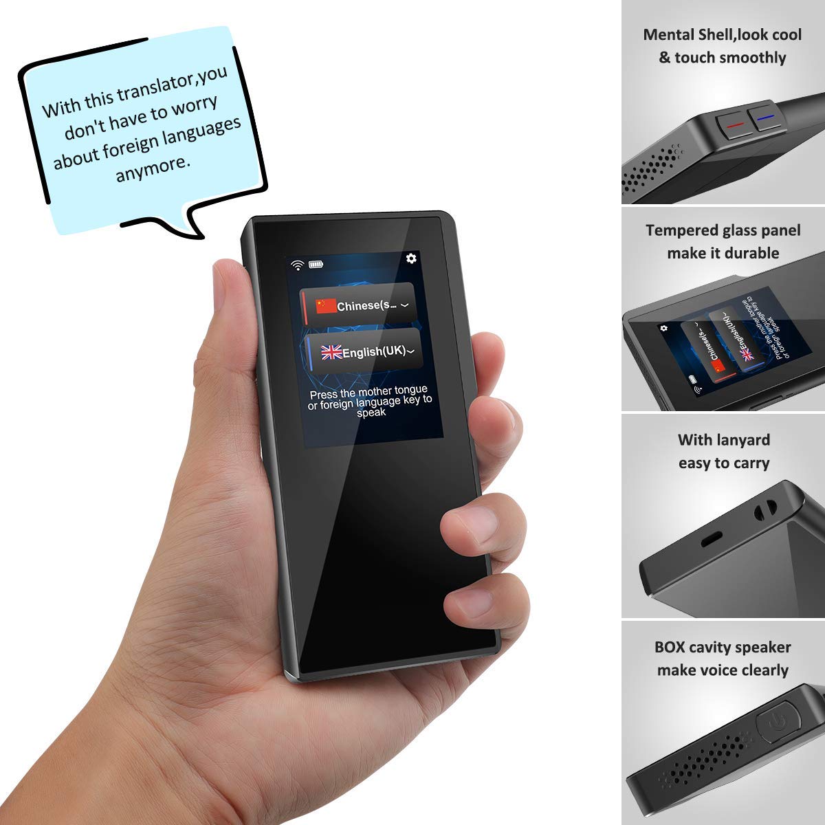 [Upgraded] Birgus Smart Voice Translator Device with 2.4 Inch High Definition Toch Screen Support 82 Languages for Travelling Abroad Learning Off-Line Shopping Business Chat Recording Translations