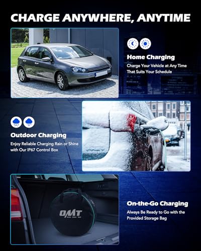 Orion Motor Tech Cargador EV de Nivel 2 y 1, Cargador de Coche Iluminado con Adaptador NEMA 6-20 y NEMA 5-15, Cargador EV Iluminado IP67 para El Hogar con Carga Programada