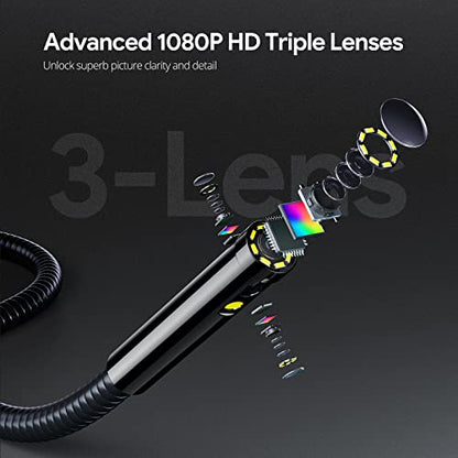 DEPSTECH Boroscopio de pantalla IPS de 7 pulgadas, cámara endoscopio de triple lente con luz, cámara de inspección de video de grabación de sonido HD de 1080P, cámara de serpiente de cuello de cisne de 16.5pies - DS700TL