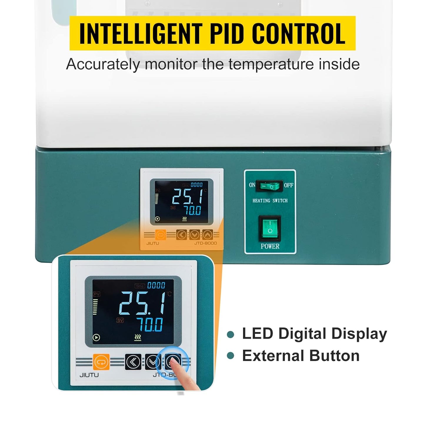 VEVOR Incubadora de laboratorio Incubadora de bacterias 20L RT-149.0 °F Incubadora digital científica PID Control de temperatura Incubadora de laboratorio microbiológico para cultivo bacteriano Germinación de semillas Ciencia médica