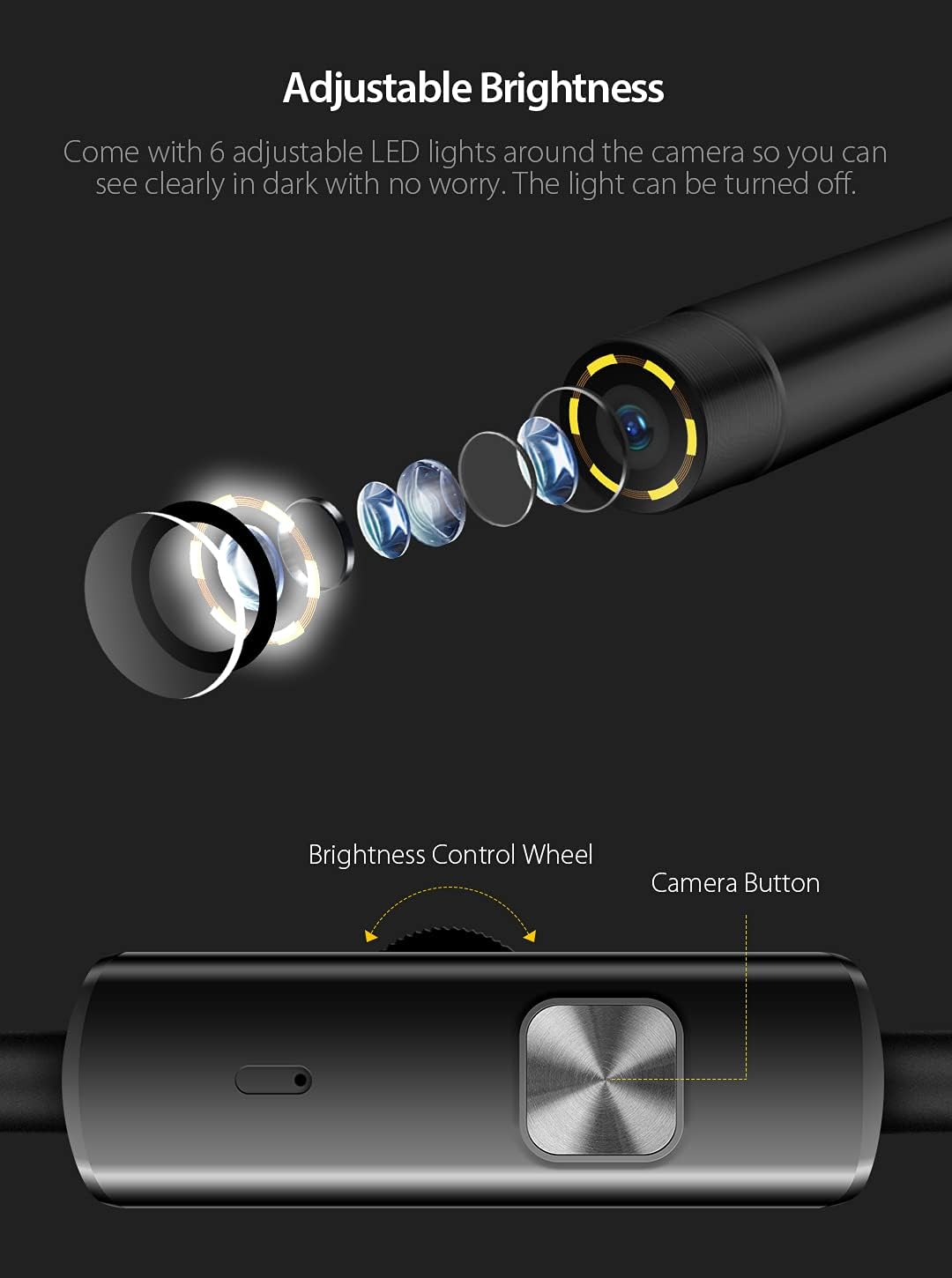 Ulefone Endoscopio impermeable IP67 para Ulefone Power Armor serie 18/19, Armor 13/16 Pro/21/24 teléfonos resistentes, 2M semirrígido, cámara dual de boroscopio de 0.217 in, 7 luces LED