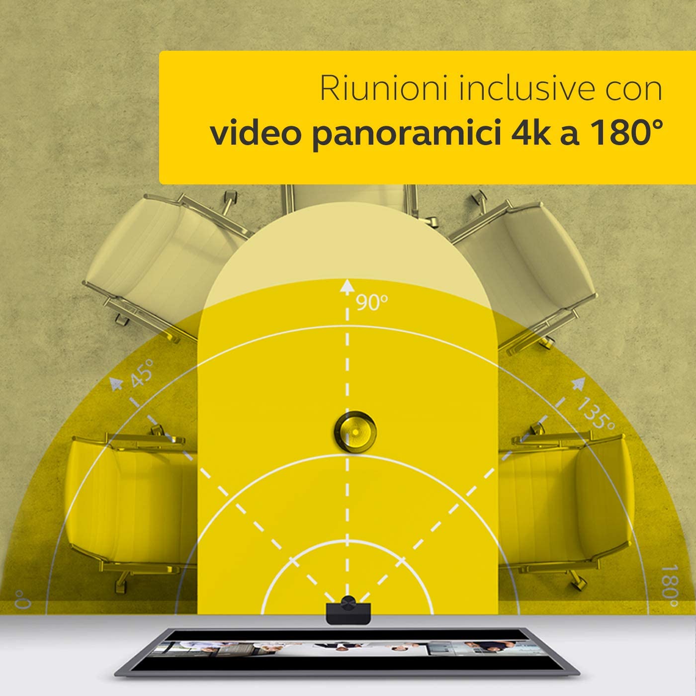 Jabra PanaCast Webcam Panoramica 4K per Videoconferenze - Videocamera"Plug-and-Play" con Campo Visivo Pari a 180 Gradi, Ottima per Sale Riunioni