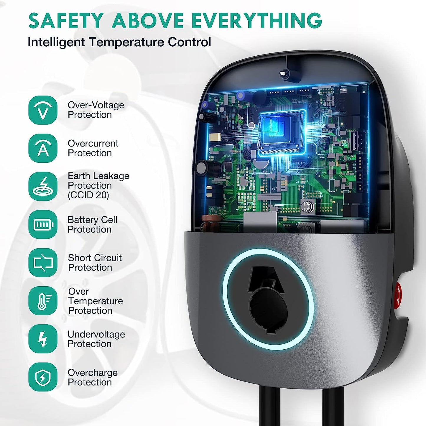 Aimiler Cargador EV Nivel 2, 48A 240V 11.5KW Cargador inteligente de vehículo eléctrico con NEMA 14-50P, estación de carga de coche para interiores y exteriores con aplicación, Wi-Fi y Bluetooth habilitado EVSE