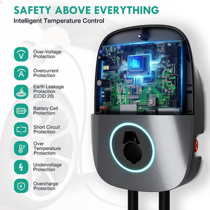 Aimiler Cargador EV Nivel 2, 48A 240V 11.5KW Cargador inteligente de vehículo eléctrico con NEMA 14-50P, estación de carga de coche para interiores y exteriores con aplicación, Wi-Fi y Bluetooth habilitado EVSE