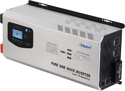 AMPINVT Cargador inversor de corriente de onda sinusoidal pura de 6000W pico de 18000 W CC de 24 V a 120 V/240 V fuera de la red, inversor solar de baja frecuencia para gel sellado AGM batería de litio inundada