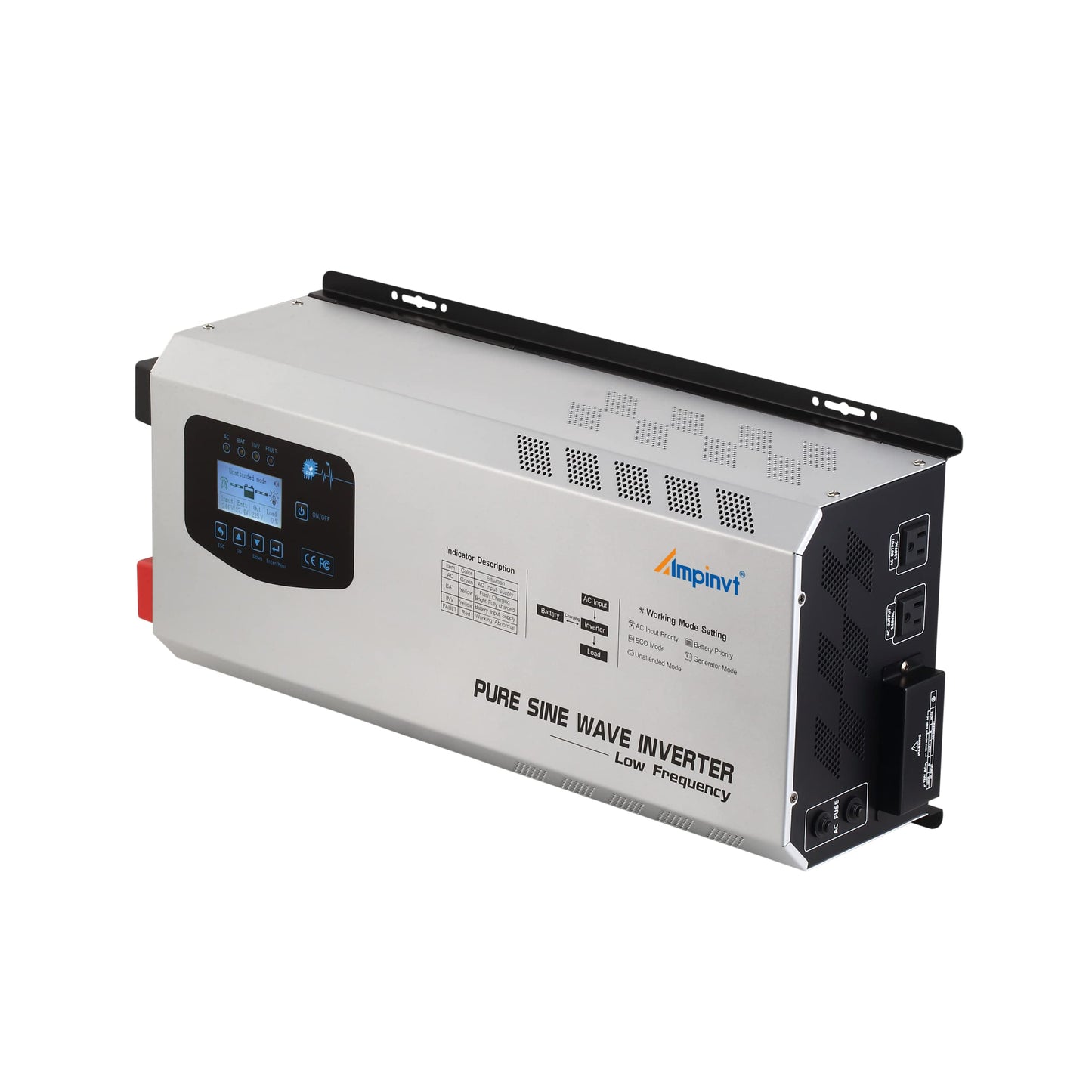 AMPINVT Cargador inversor de corriente de onda sinusoidal pura de 6000W pico de 18000 W CC de 24 V a 120 V/240 V fuera de la red, inversor solar de baja frecuencia para gel sellado AGM batería de litio inundada