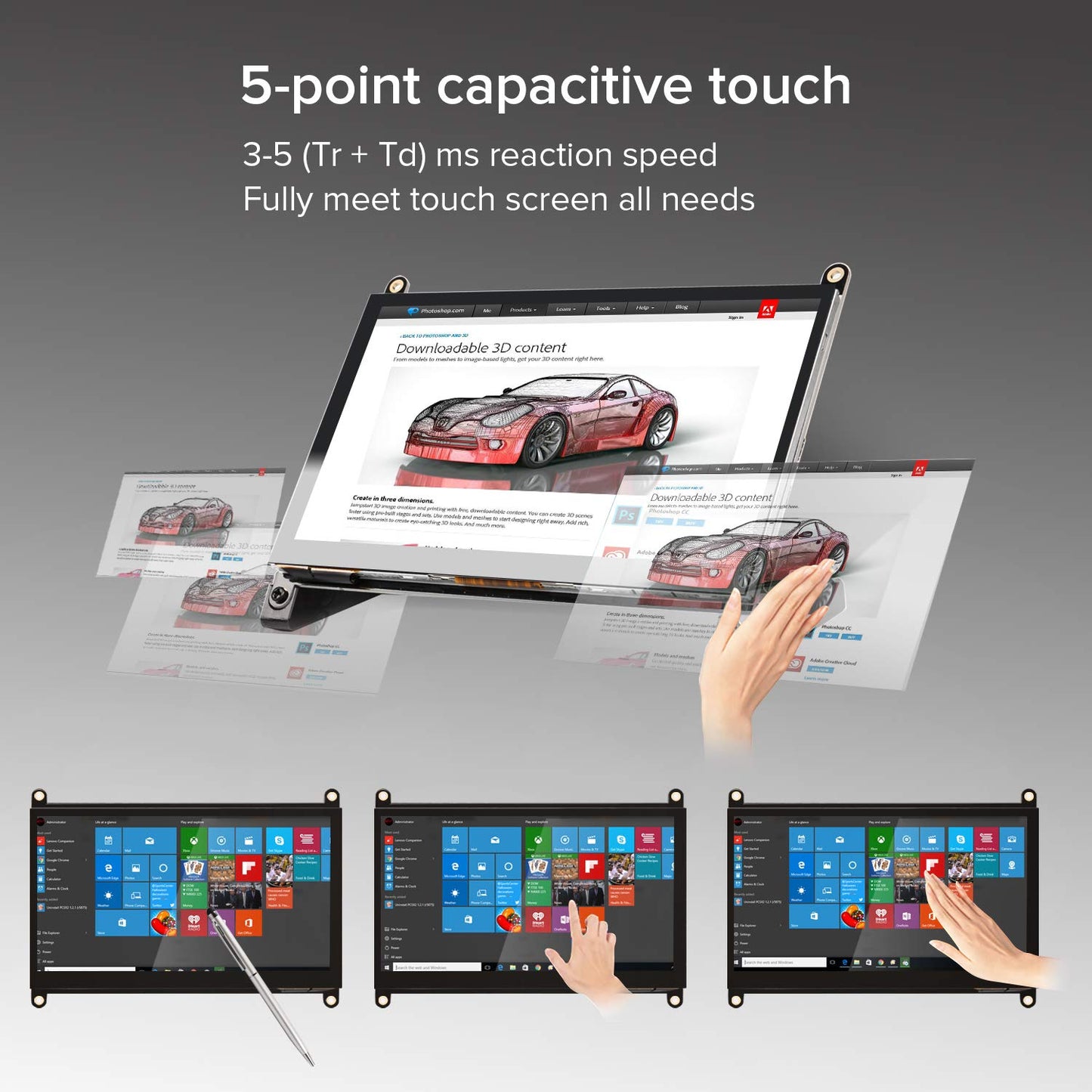 Raspberry Pi Touchscreen Monitor, 7'' HDMI Touch Screen Display IPS 1024x600 with Prop Stand Built-in Dual Speakers HDMI 2.0 Plug and Play FPC for Raspberry Pi 4 3 2 Zero B+ Model B Xbox PS4 iOS Win