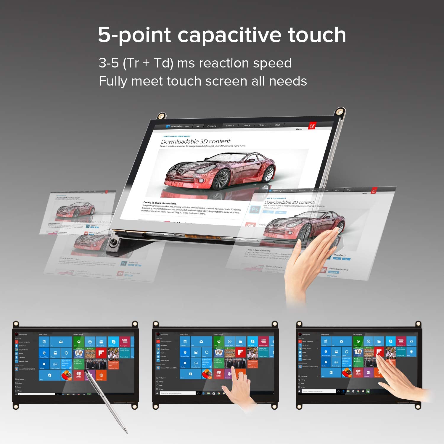 Raspberry Pi Touchscreen Monitor, 7'' HDMI Touch Screen Display IPS 1024x600 with Prop Stand Built-in Dual Speakers HDMI 2.0 Plug and Play FPC for Raspberry Pi 4 3 2 Zero B+ Model B Xbox PS4 iOS Win