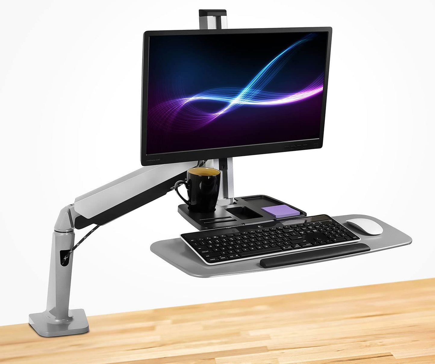 ¡Móntalo! Estación de trabajo Sit Stand para monitor único  Soporte de escritorio de altura ajustable con soporte para monitor y bandeja para teclado