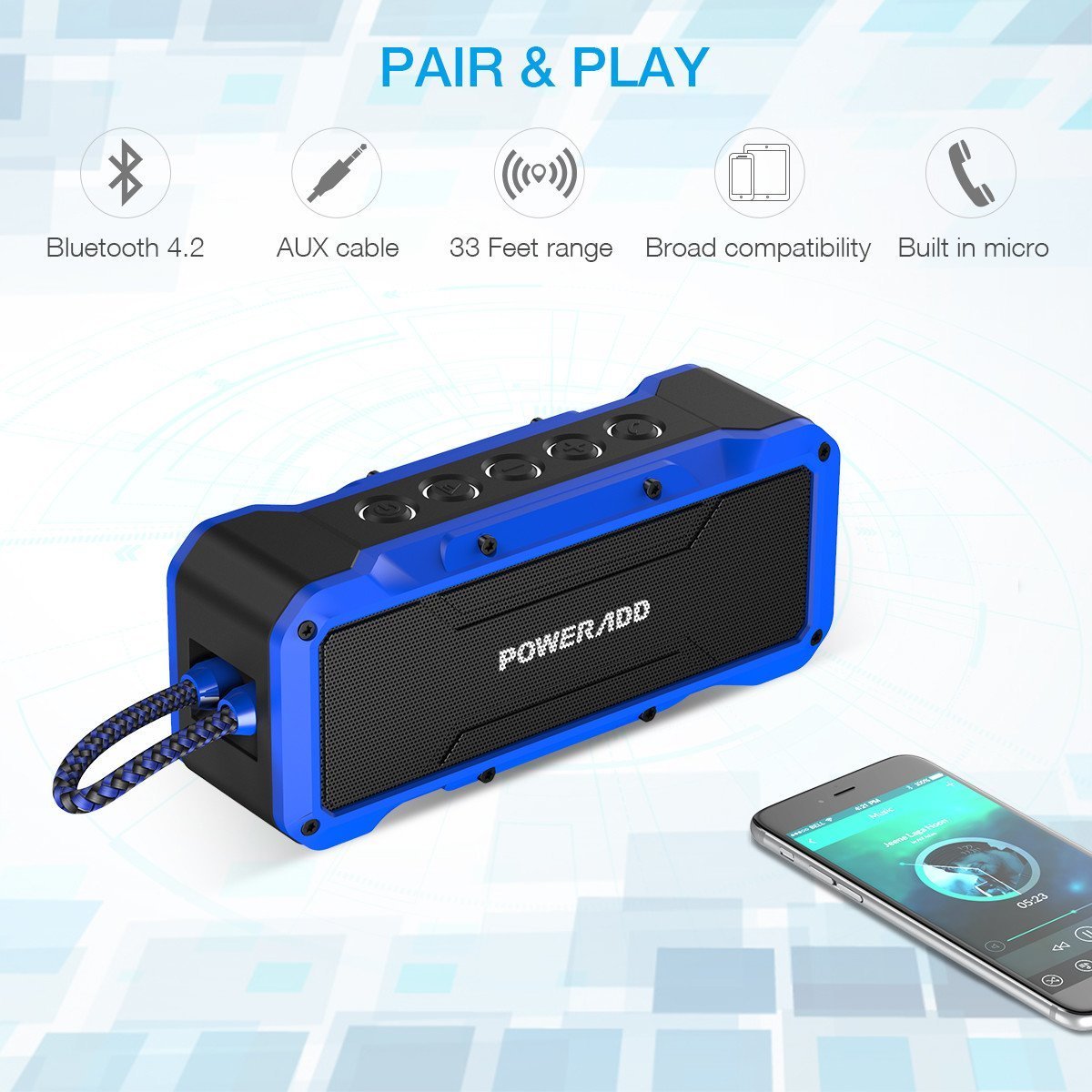 Poweradd MusicFly Indoor/Outdoor Portable Wireless Bluetooth Speakers