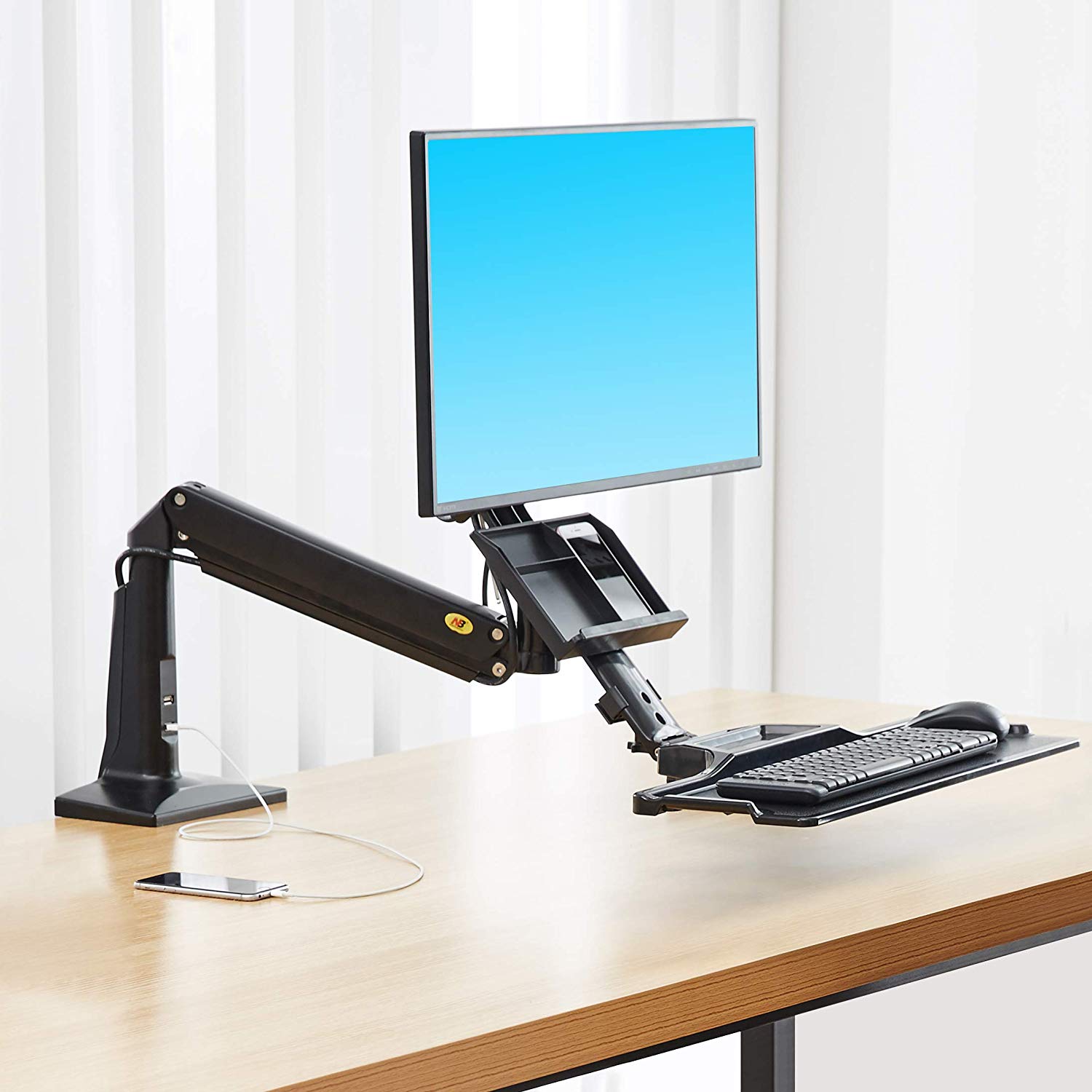 NB North Bayou Sit Stand Desk Converter Height Adjustable Standing Desk Workstation for 22''-35'' Monitor Mount Arm with Keyboard Tray FC35 (White-for 22''-35'' Monitor Within 6.6~19.8 lbs)