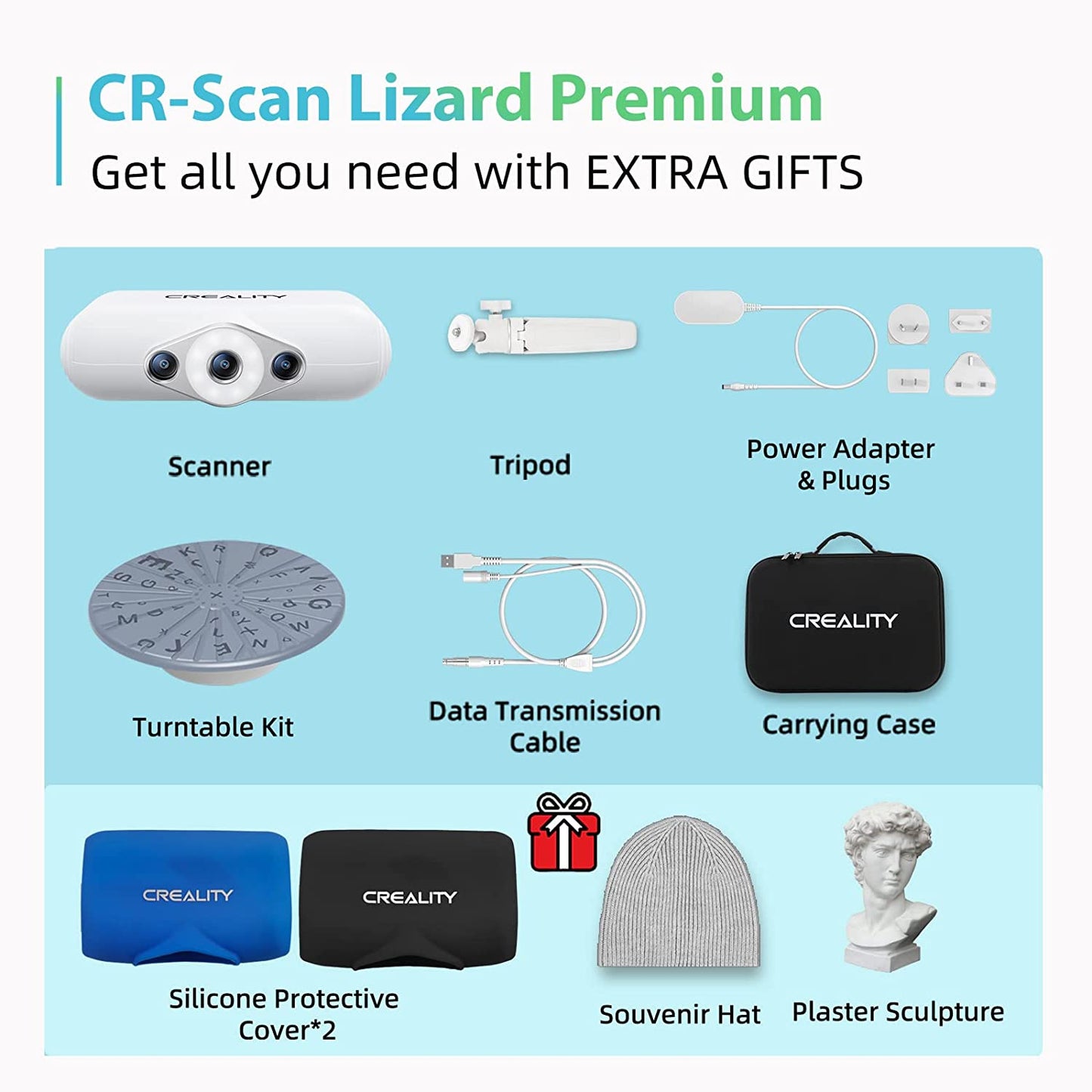 Creality CR Scan Lizard 3D Scanner versión premium, 0.002 in de alta precisión, escaneo 3D de mano/tocadiscos sin marcador, escáner 3D profesional asequible para impresora 3D, escaneo corporal y modelado 3D